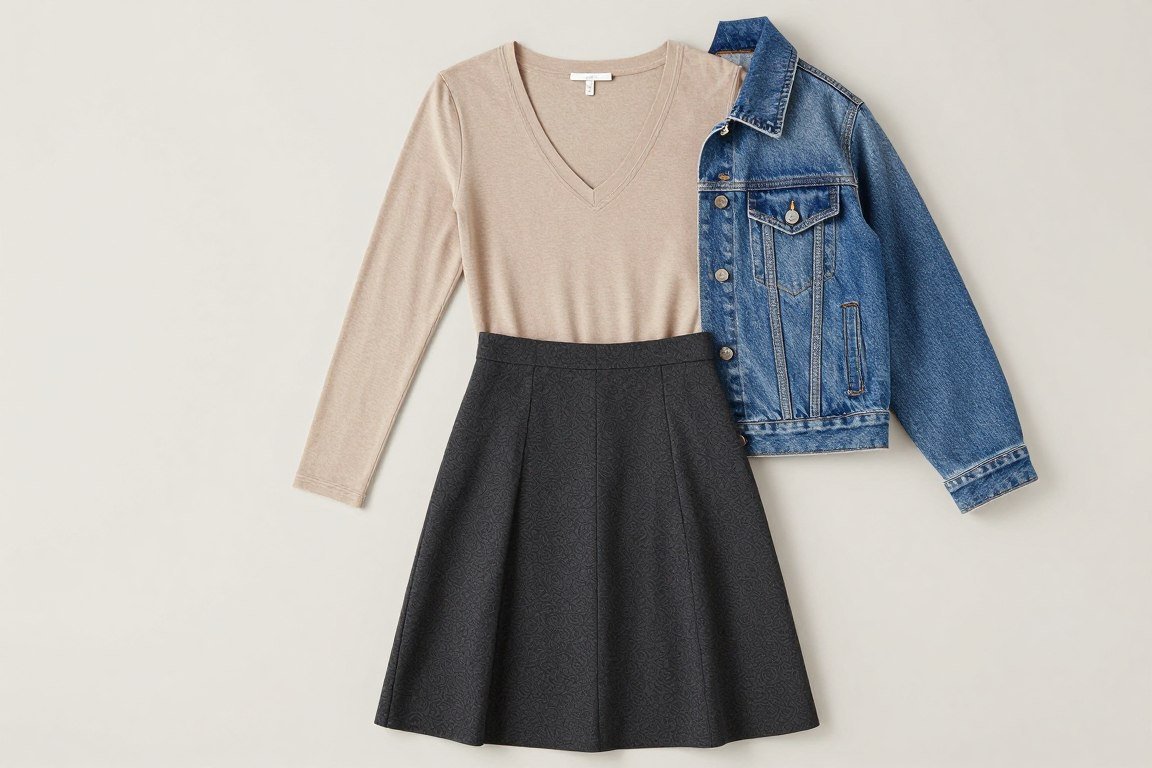 A-line skirt and fitted top weekend outfit