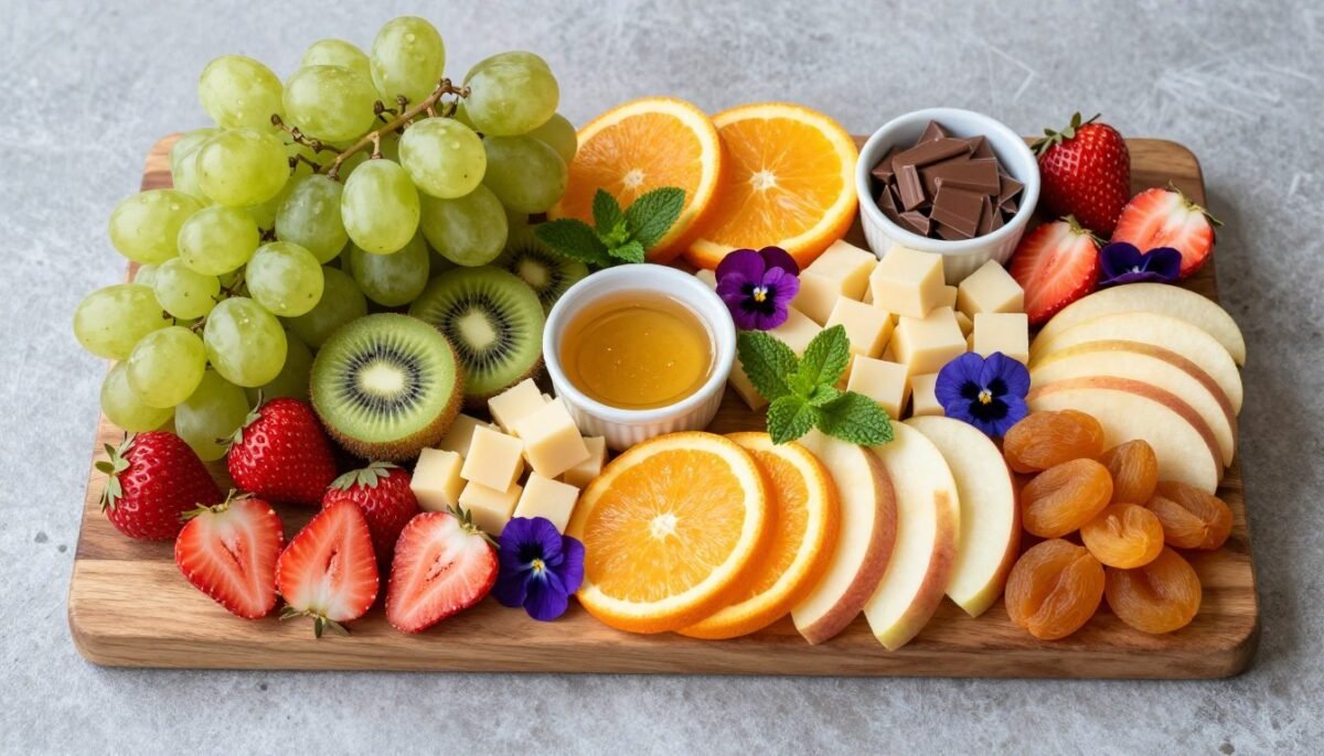 Abundant fruit charcuterie board with variety of fruits Abundant fruit charcuterie board with variety of fruits