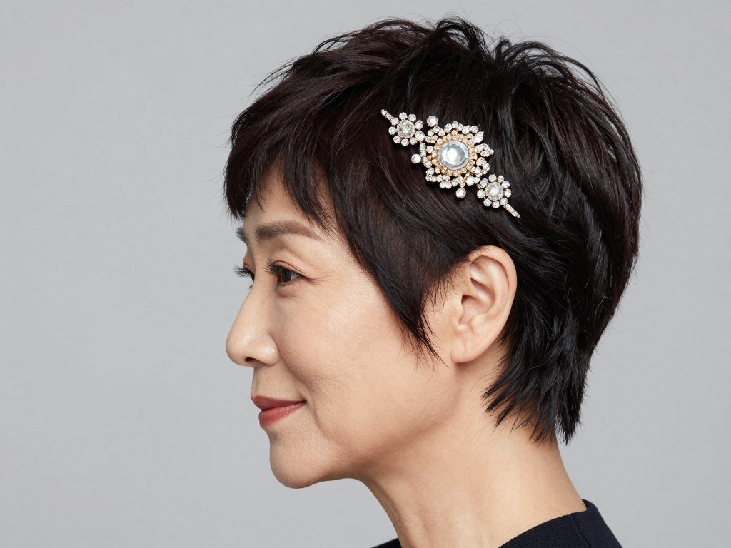 Accessorized pixie cut for women over 50