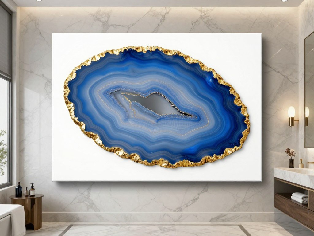 Agate slice canvas art in luxury bathroom