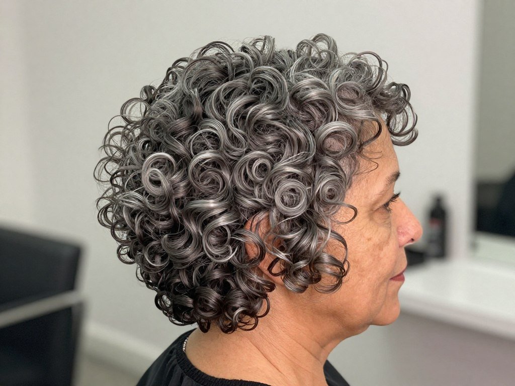 Angled curly bob longer in front than back