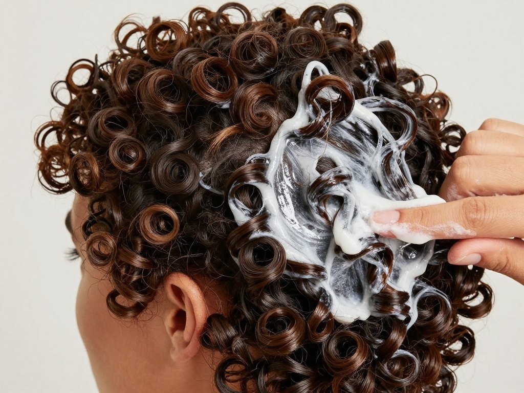Applying deep conditioning treatment to short curly hair