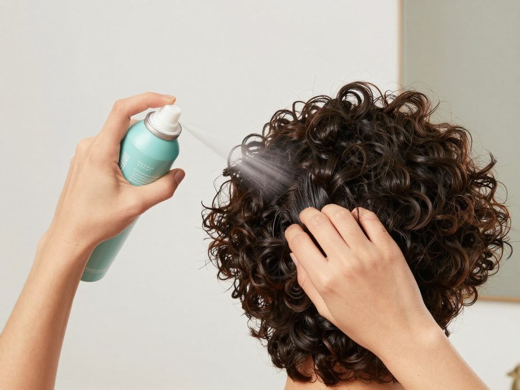 Applying heat protectant to short curly hair