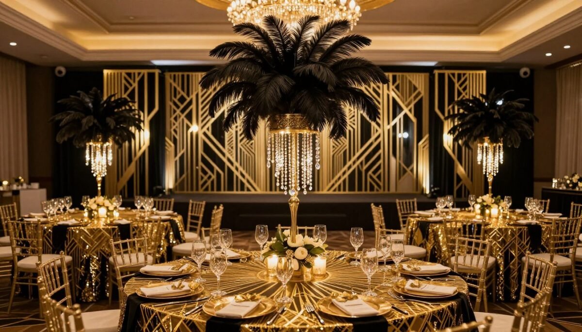 Art Deco wedding reception with geometric decorations