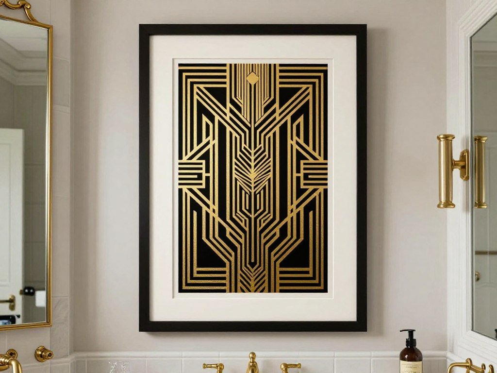 Art deco geometric print in glamorous bathroom