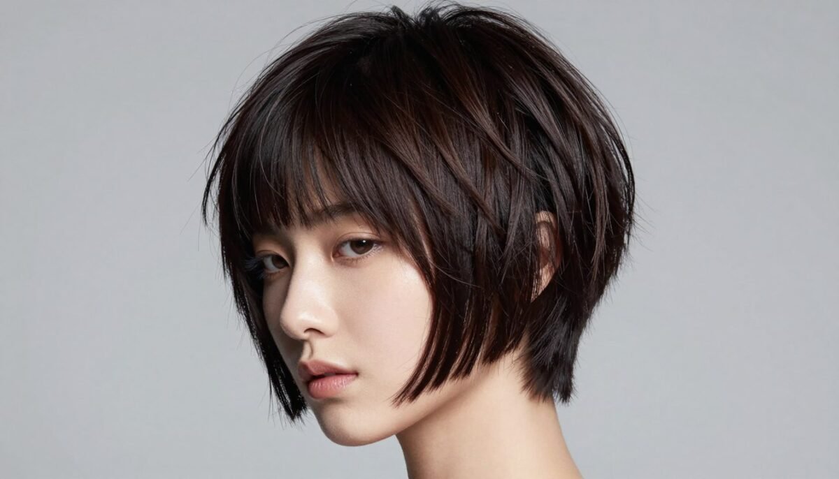 Asymmetrical choppy haircut with one side shorter creating modern edgy look