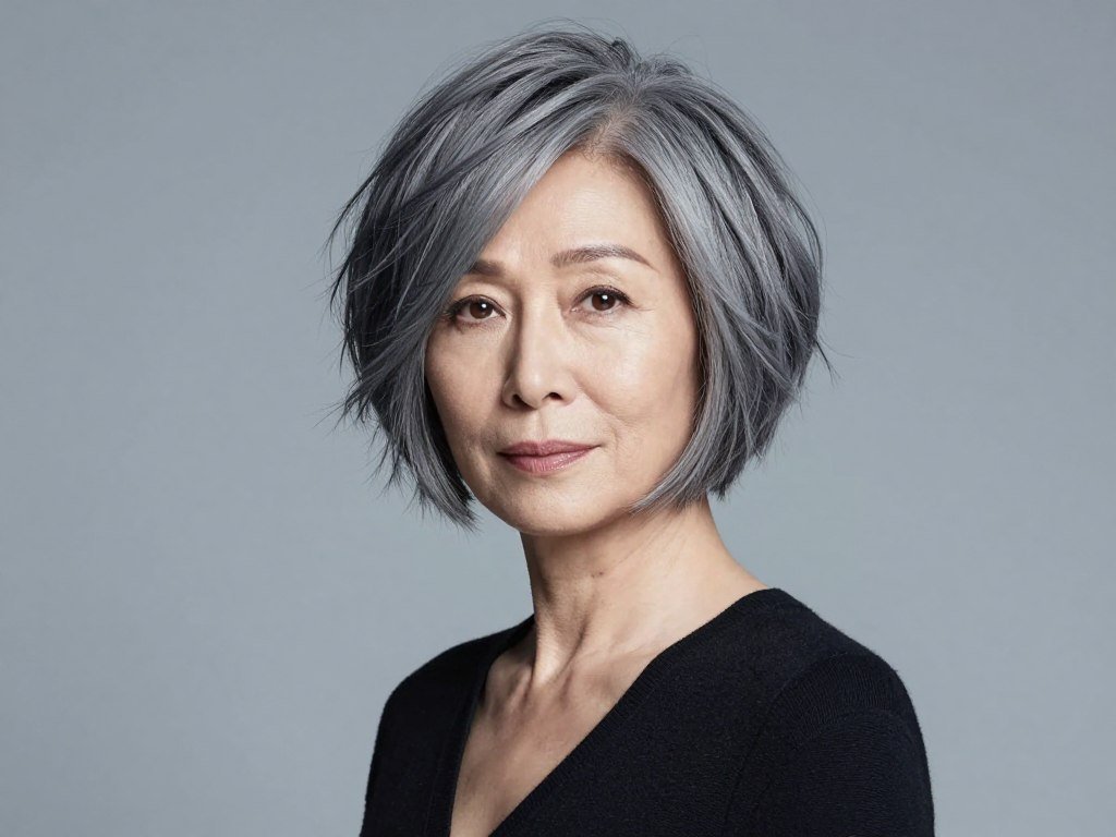 Asymmetrical textured bob for women over 60