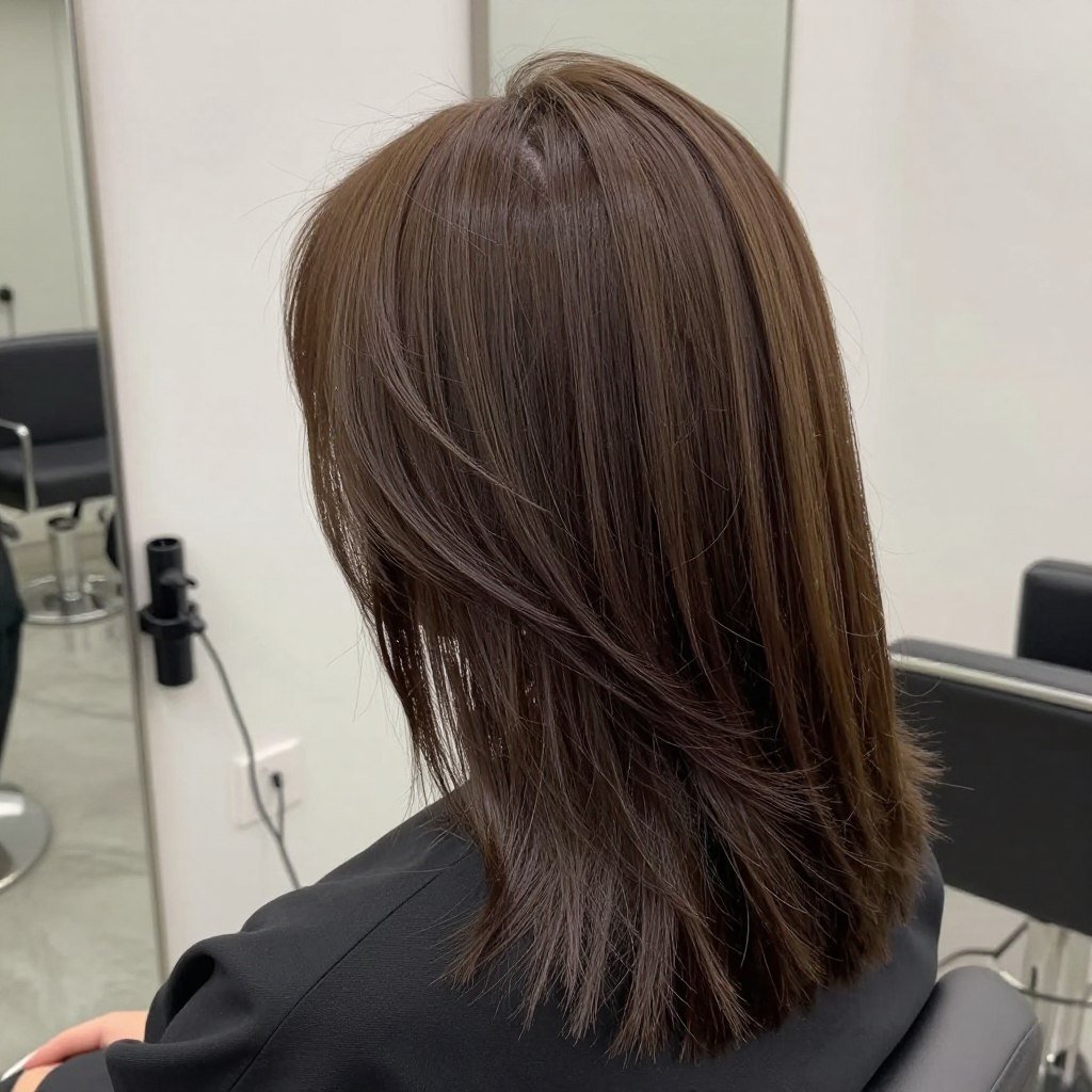 Back view choppy lob showing natural fall and texture