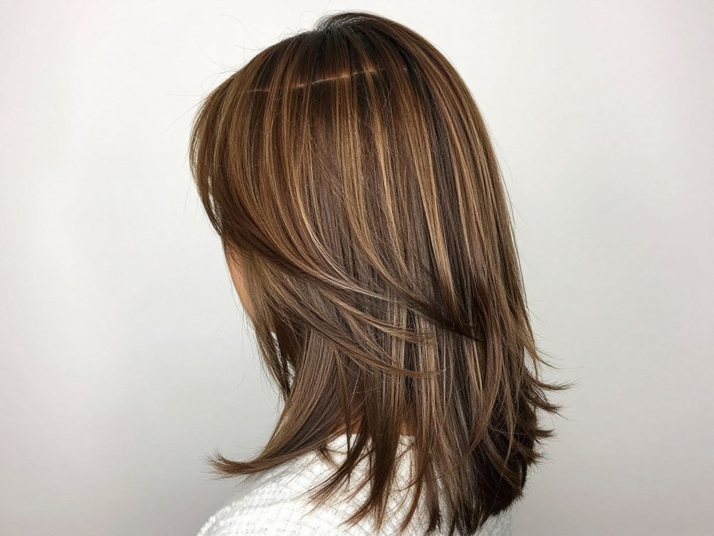 Back view of balayage shag showing color distribution