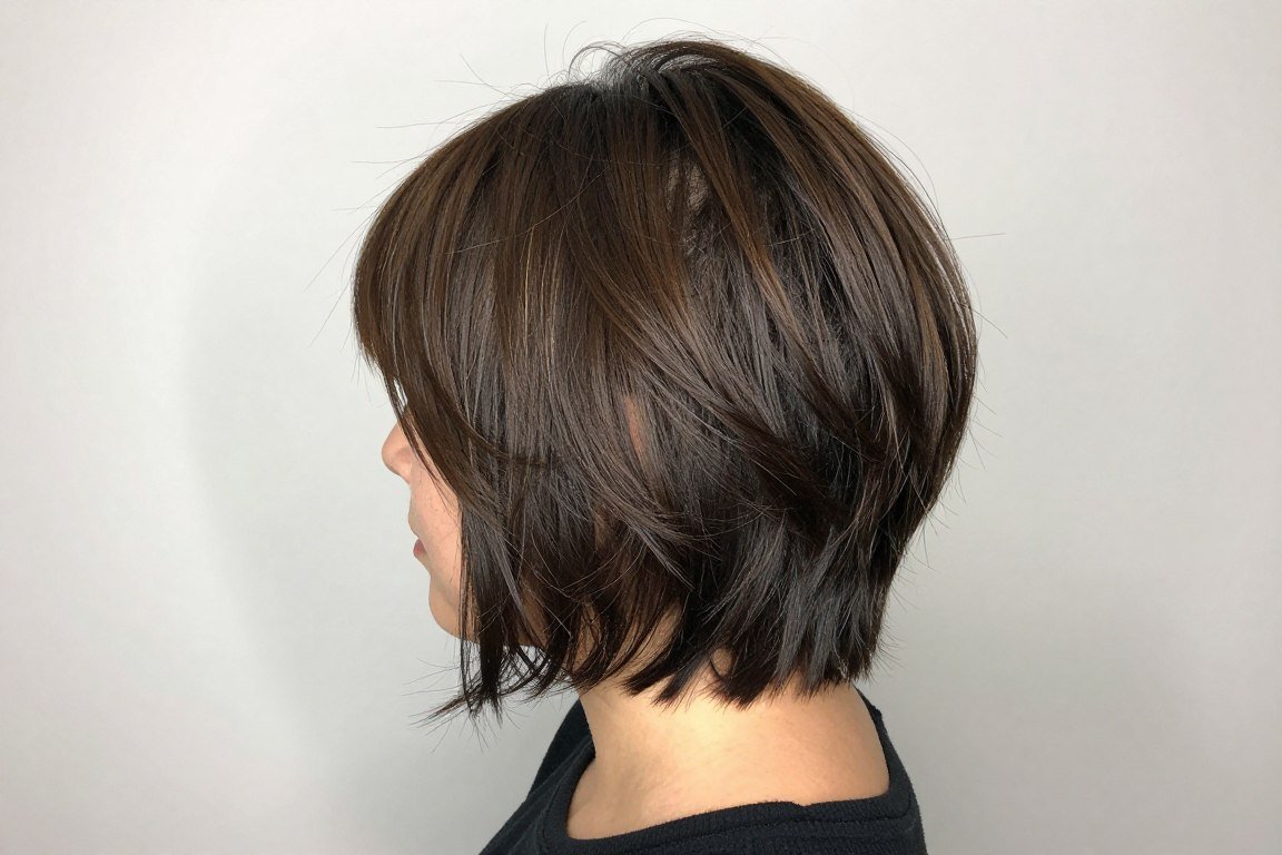 Back view of choppy lob showing layered texture and length
