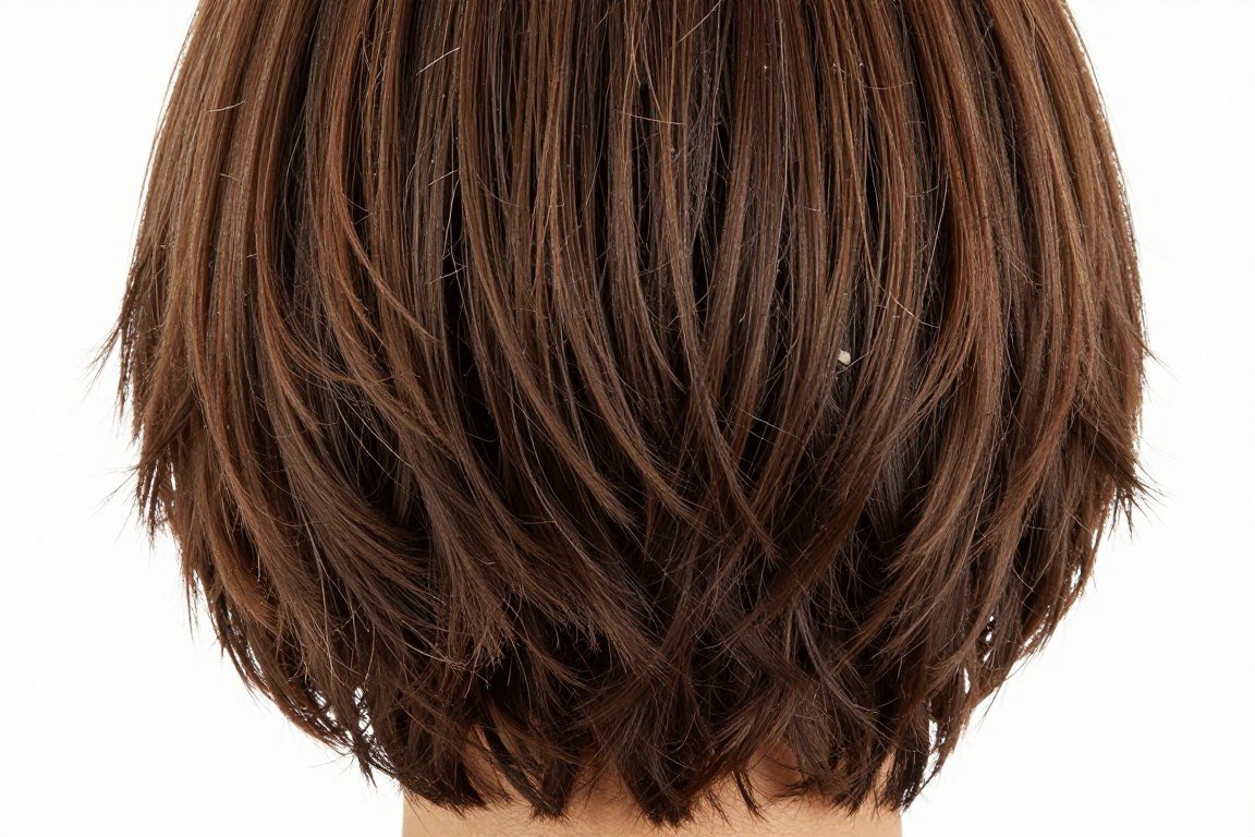 Back view showing heavy texturizing throughout medium shag