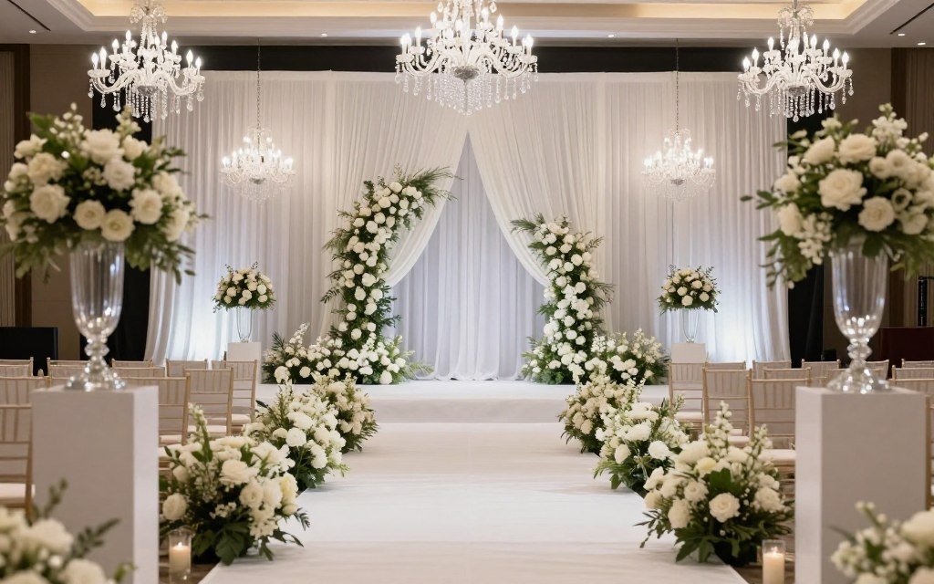 Ballroom wedding ceremony setup