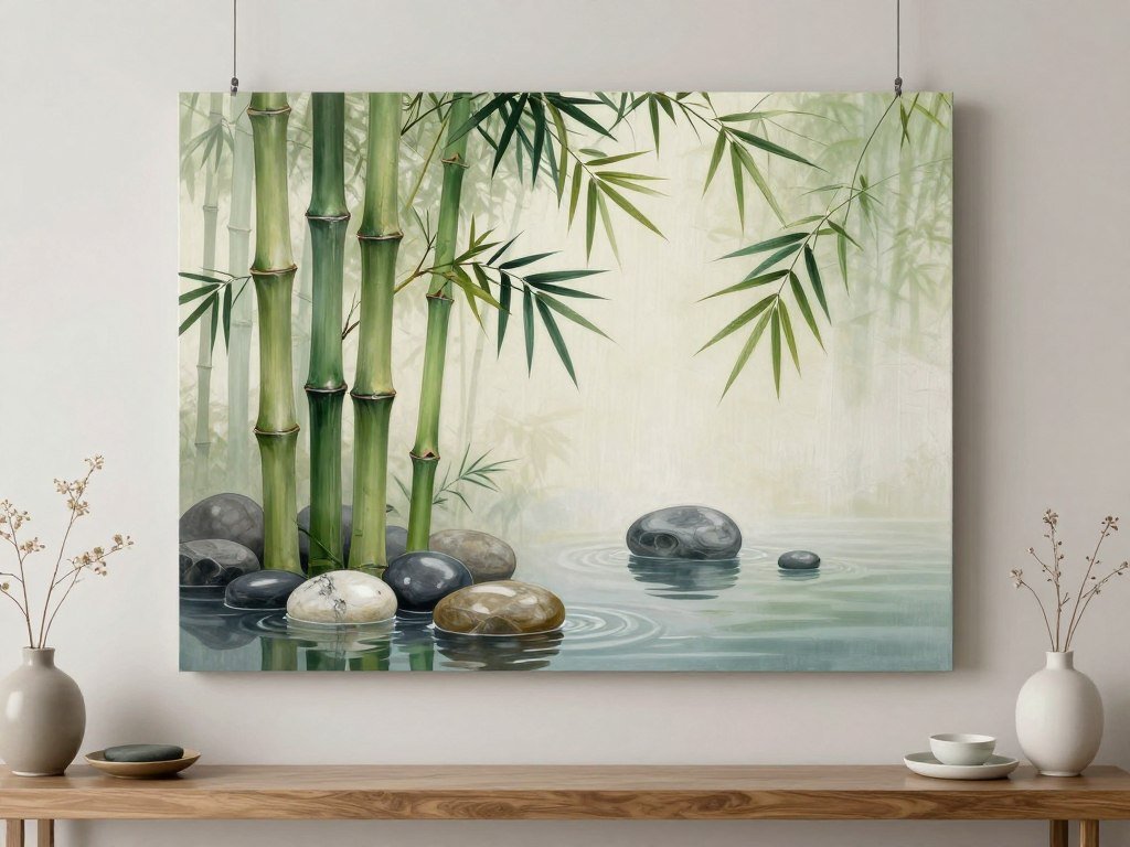 Bamboo zen canvas print in spa bathroom