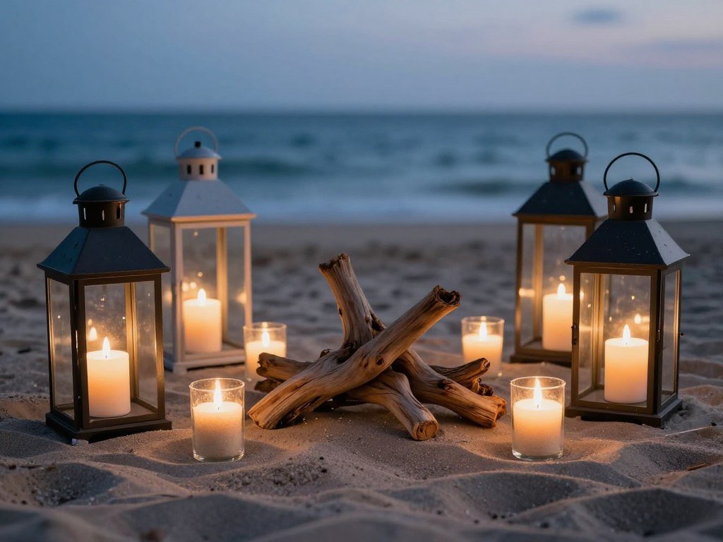 Beach wedding lanterns and candles