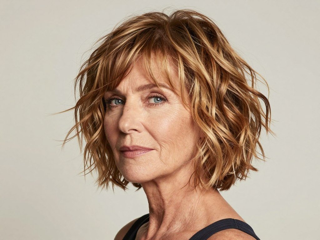 Beachy textured bob for mature women with salt-spray finish