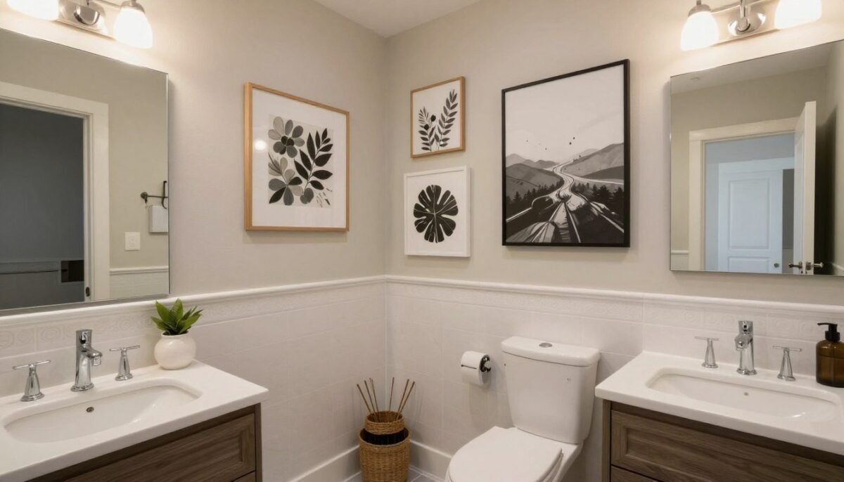 Beautiful completed bathroom with perfect wall art selection