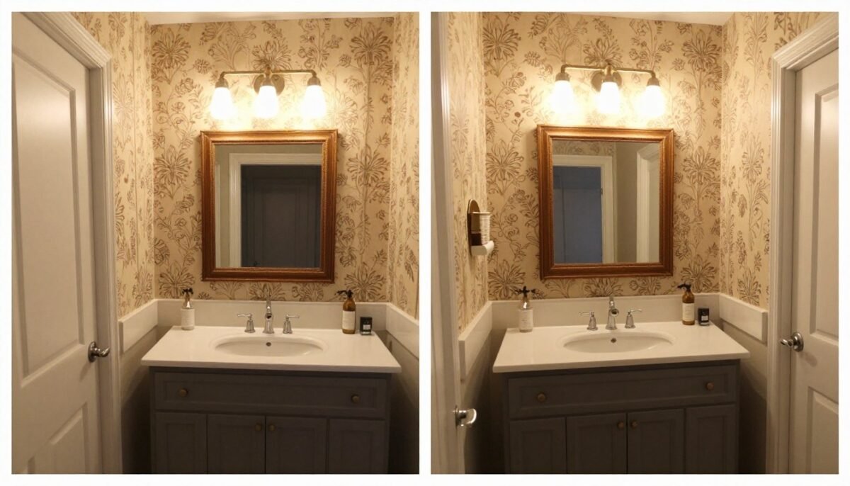 Beautiful completed powder bathroom showcasing successful wallpaper transformation