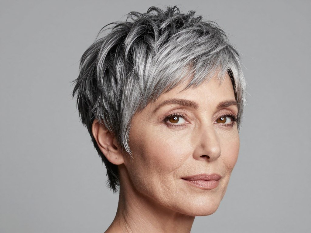 Beautiful natural gray short haircut showing silver dimension