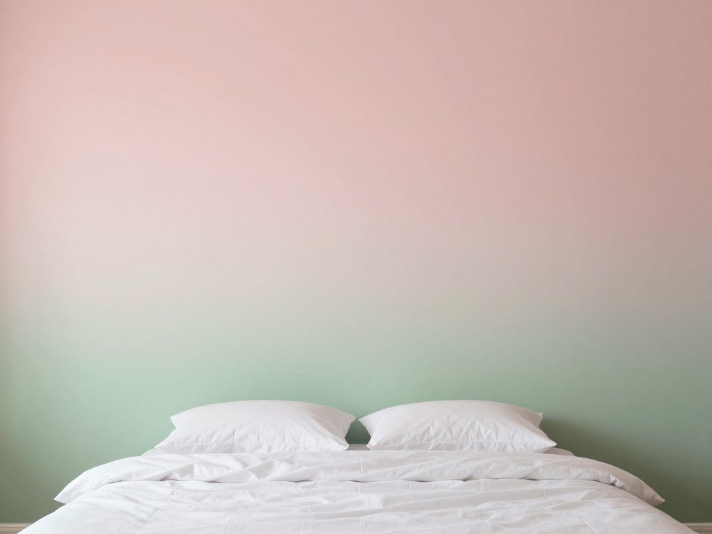 Bedroom with ombre wall from sage to blush