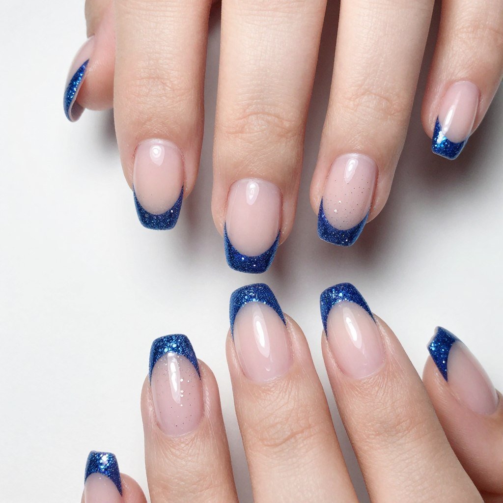 Blue glitter French tips nail art design for Independence Day