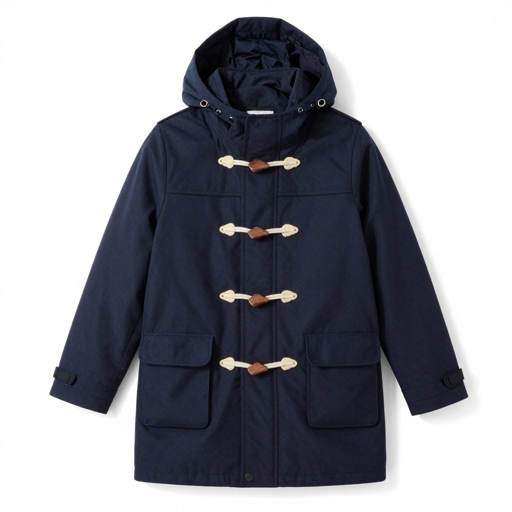 Blue toggle duffle coat