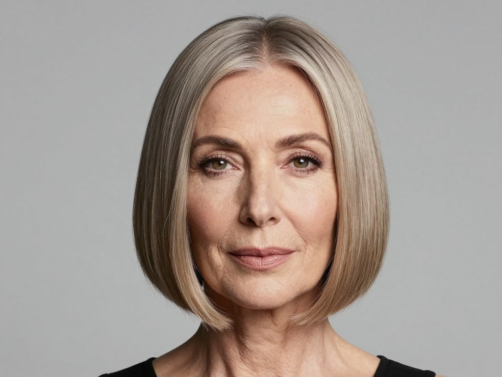 Blunt bob with center part for women over 60