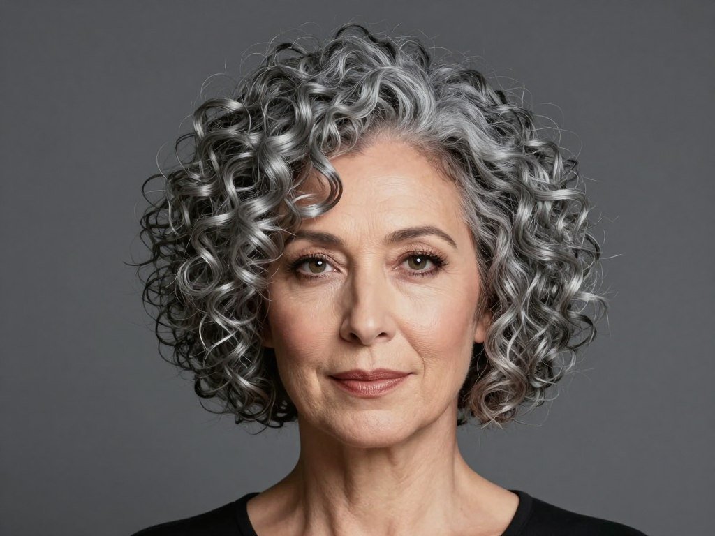 Blunt-cut curly bob with strong horizontal line