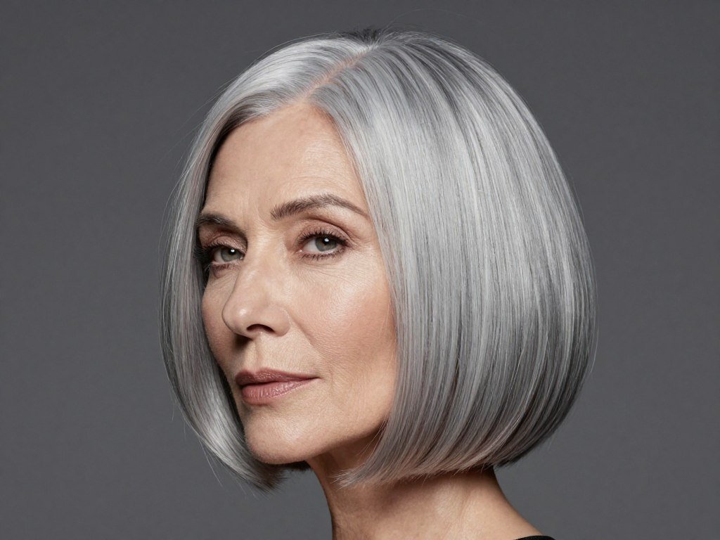 Bob cut designed to showcase grey hair on women over 60