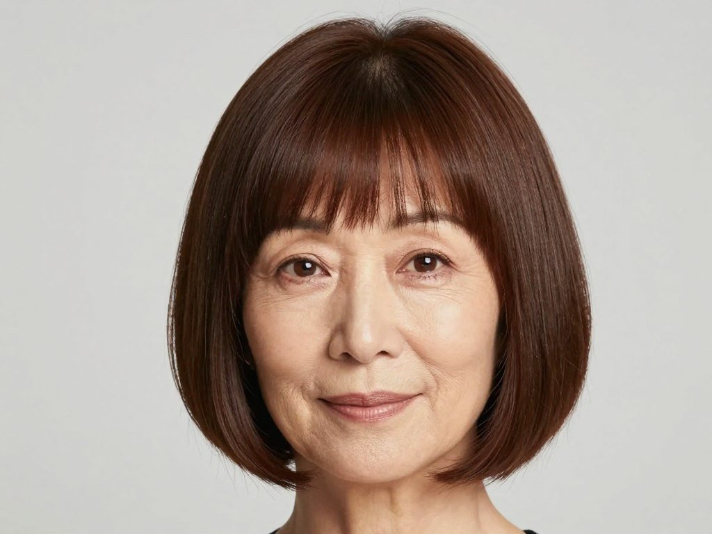 Bob with bangs for forehead coverage on mature women