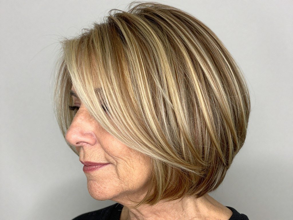 Bob with dimensional highlighting for women over 60