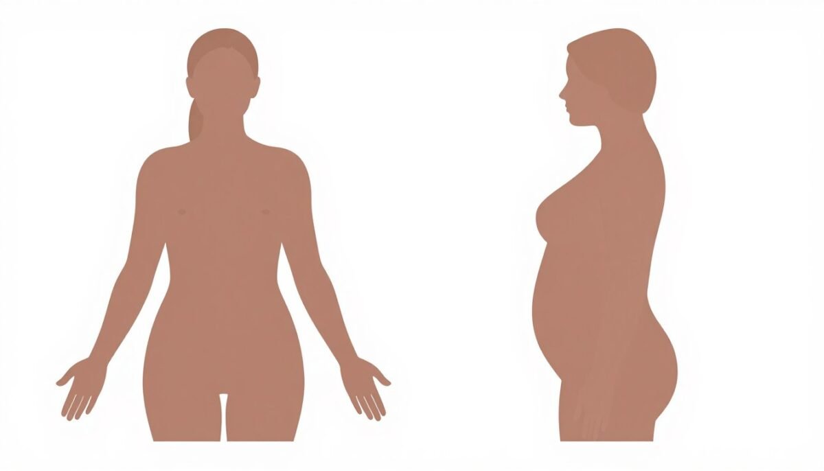 Body shape illustration showing small bust big tummy proportions Body shape illustration showing small bust big tummy proportions
