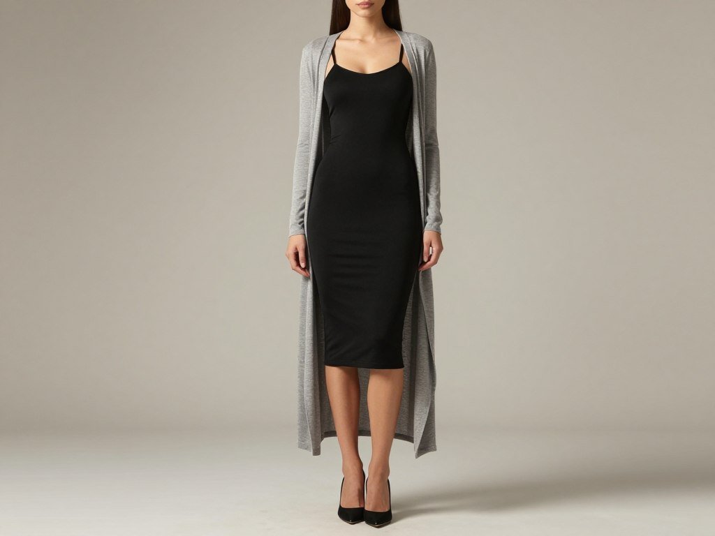 Bodycon dress styled with long cardigan
