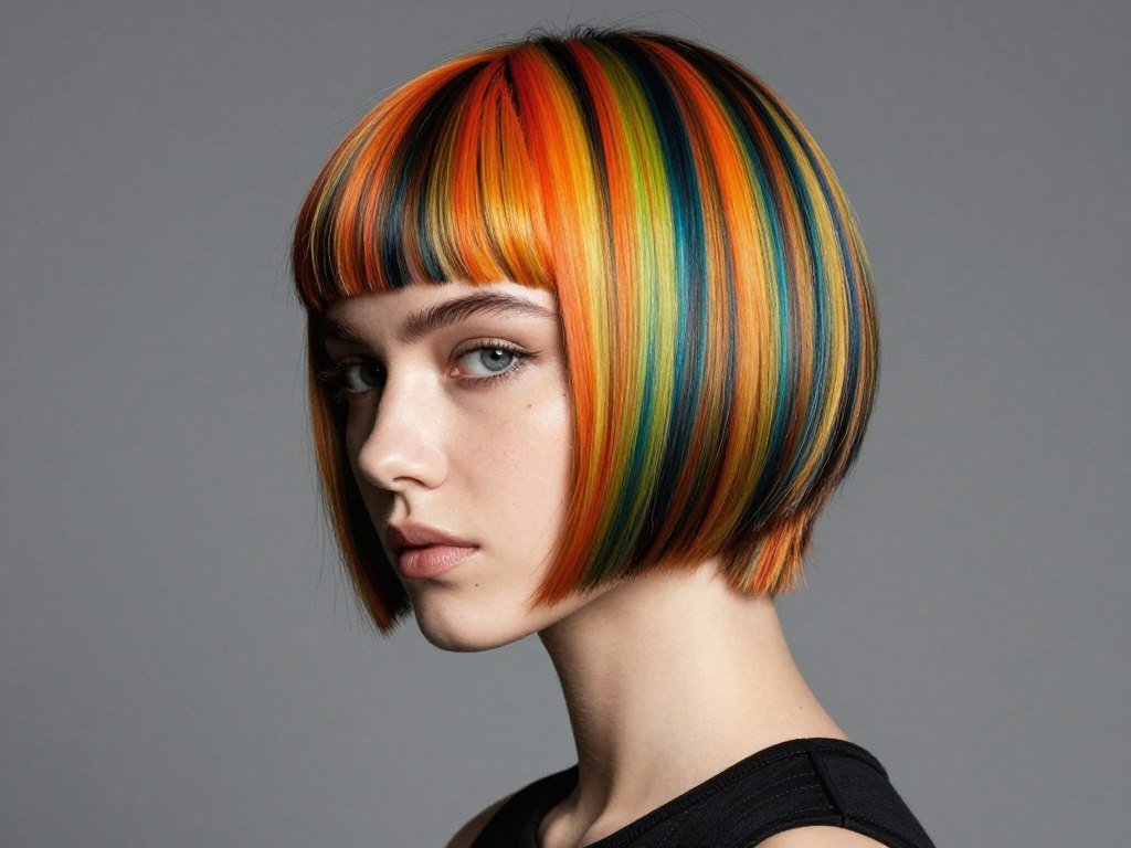 Bold fashion color on short choppy haircut making statement