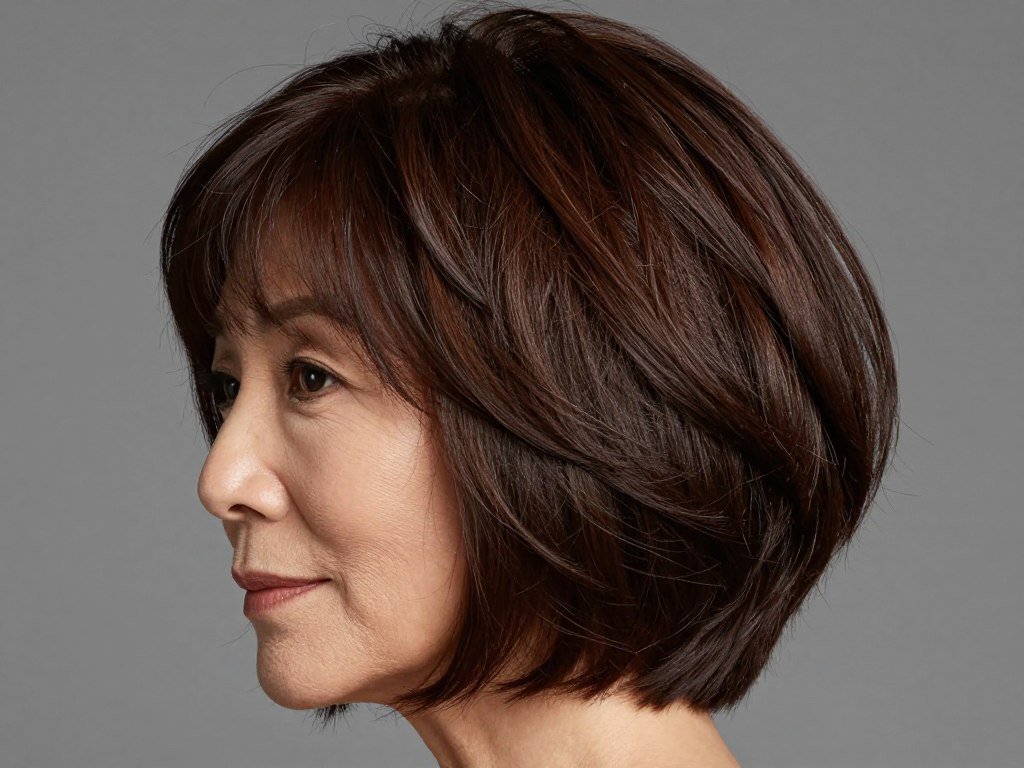 Bulk-reducing bob for thick coarse hair on women over 60