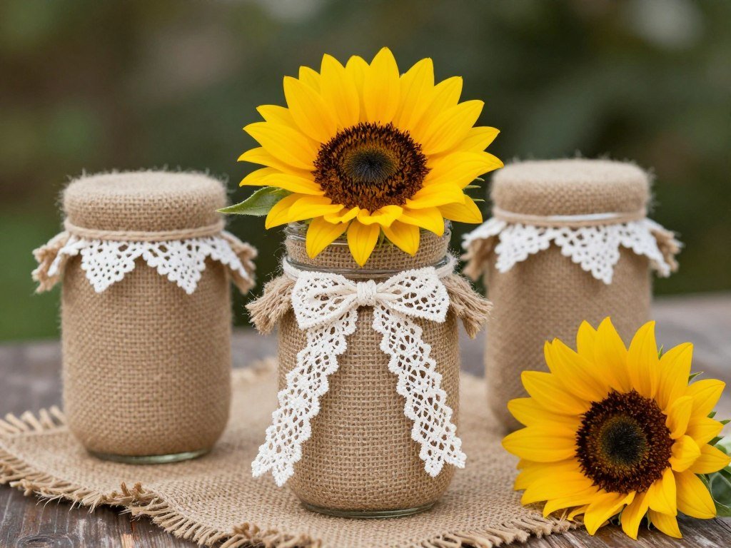 Burlap and lace wedding decorations