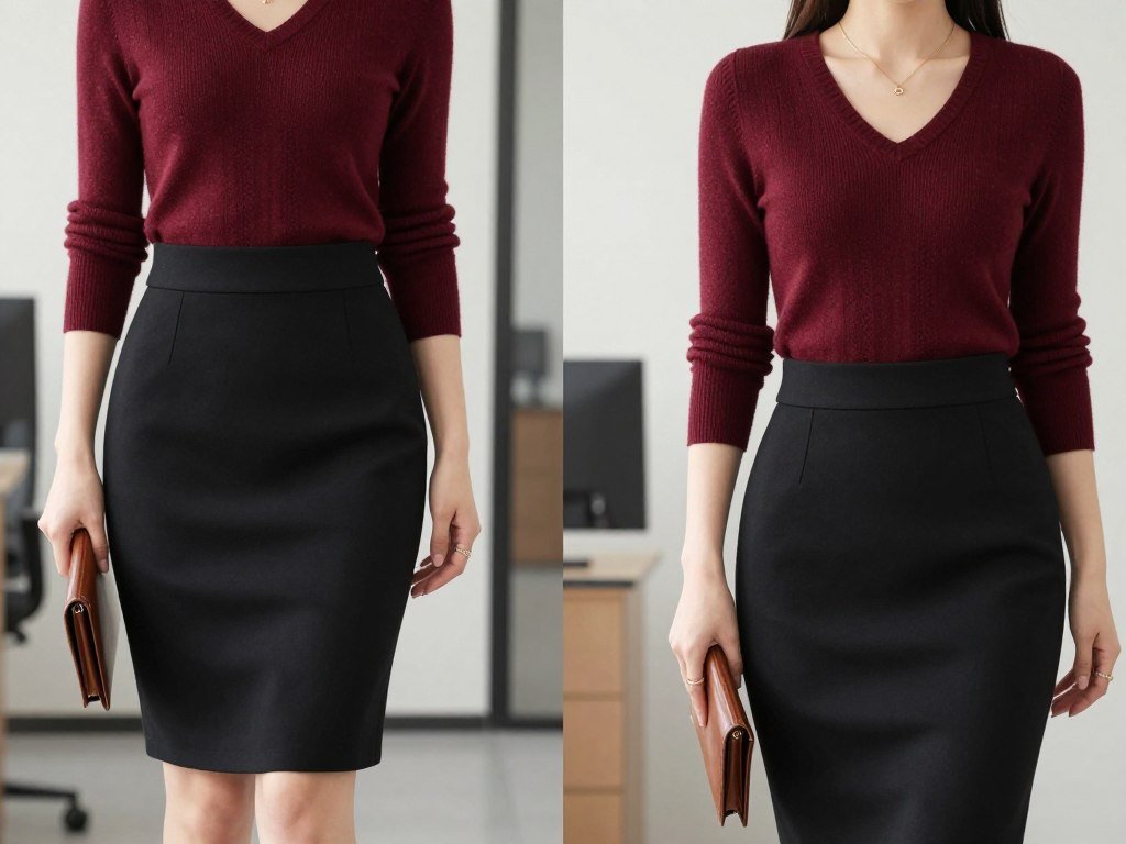 Business casual outfit with pencil skirt and fitted sweater
