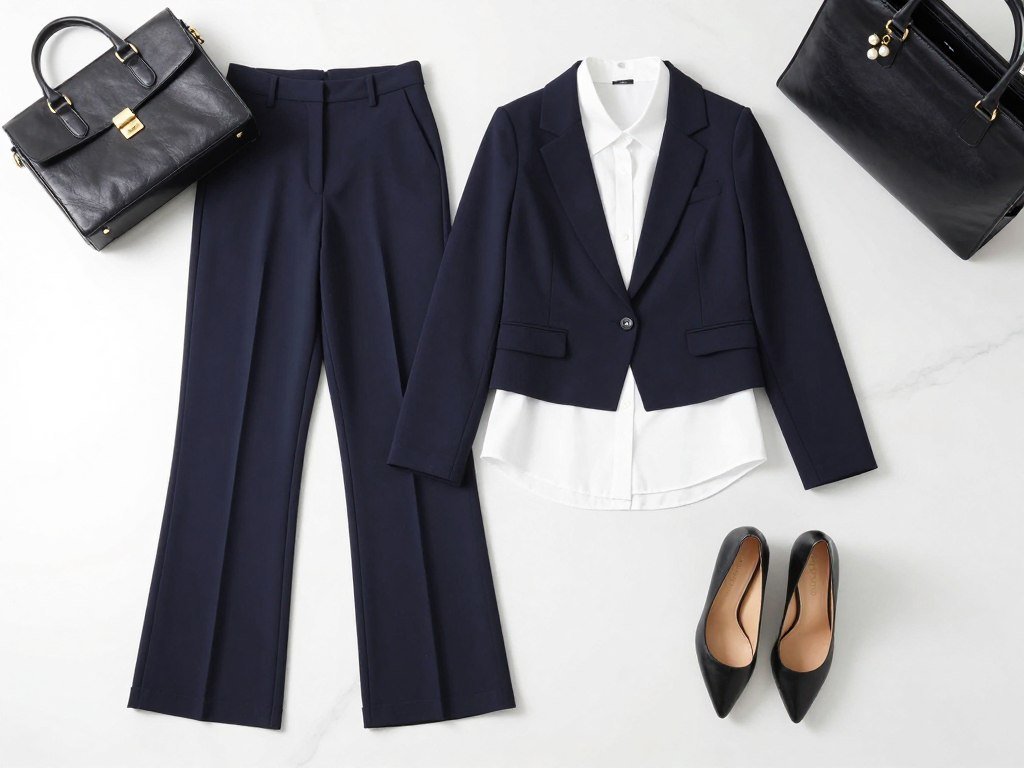 Business professional outfit with high-waisted pants and blazer