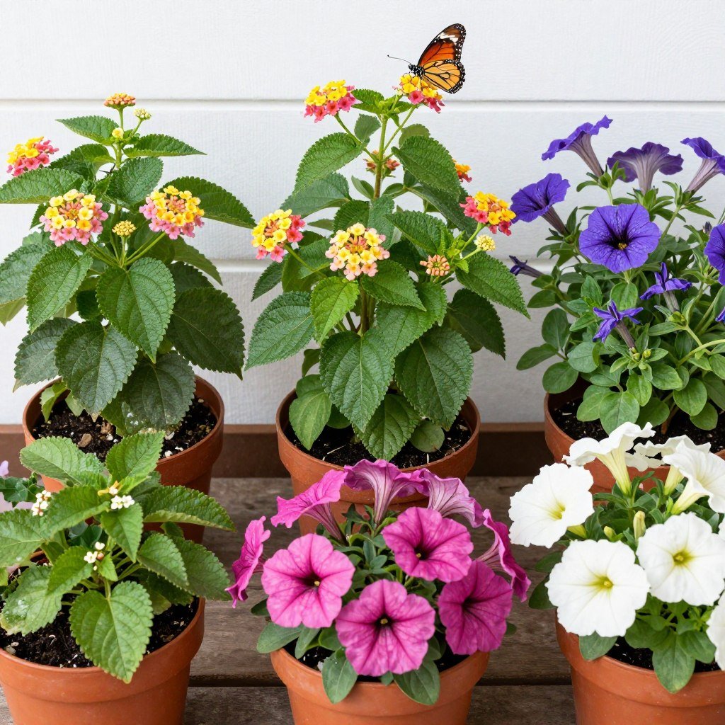 Butterfly and hummingbird attracting plant collection for hanging baskets