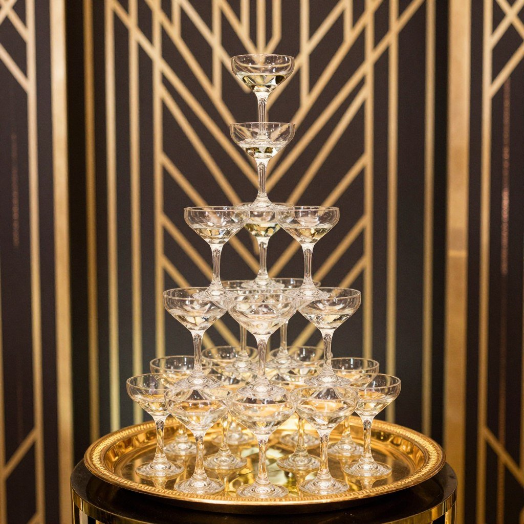 Champagne tower at Gatsby wedding