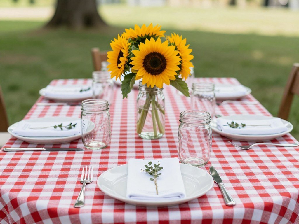Checkered tablecloth country wedding