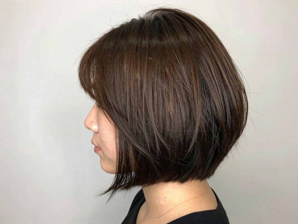 Choppy A-line bob showing angled graduation for thick hair