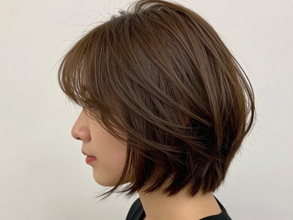 Choppy bob with piece-y bangs styled for fine hair showing texture and movement