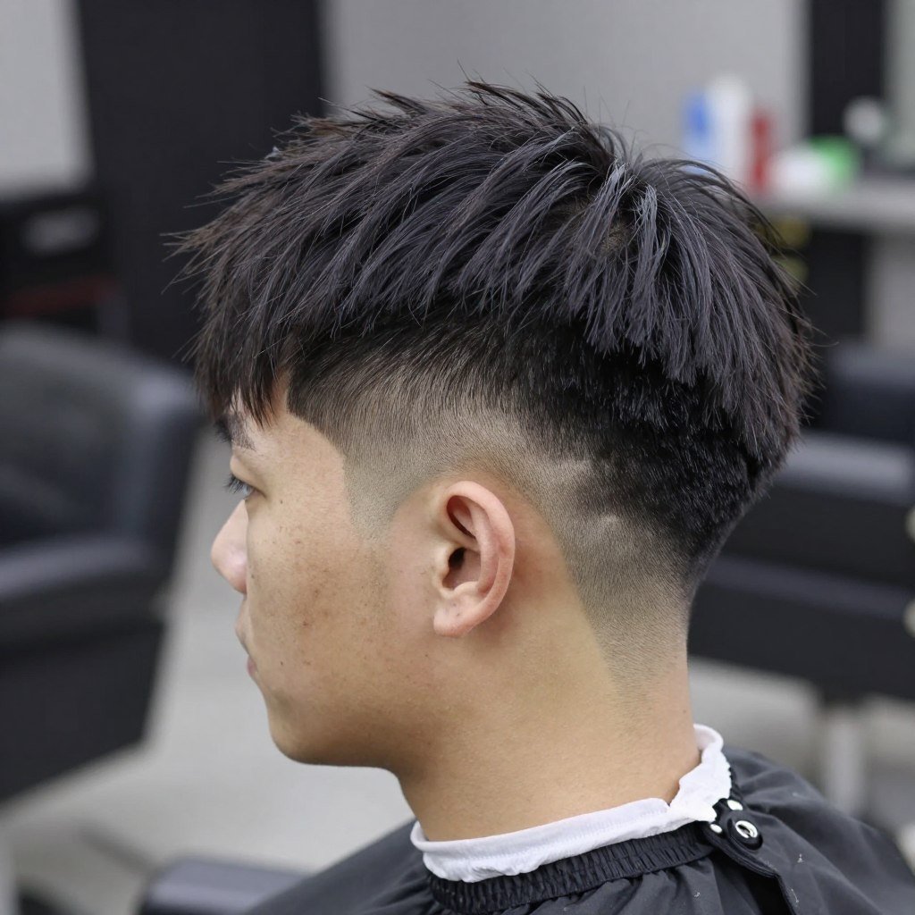 Choppy crop with undercut design pattern on straight hair