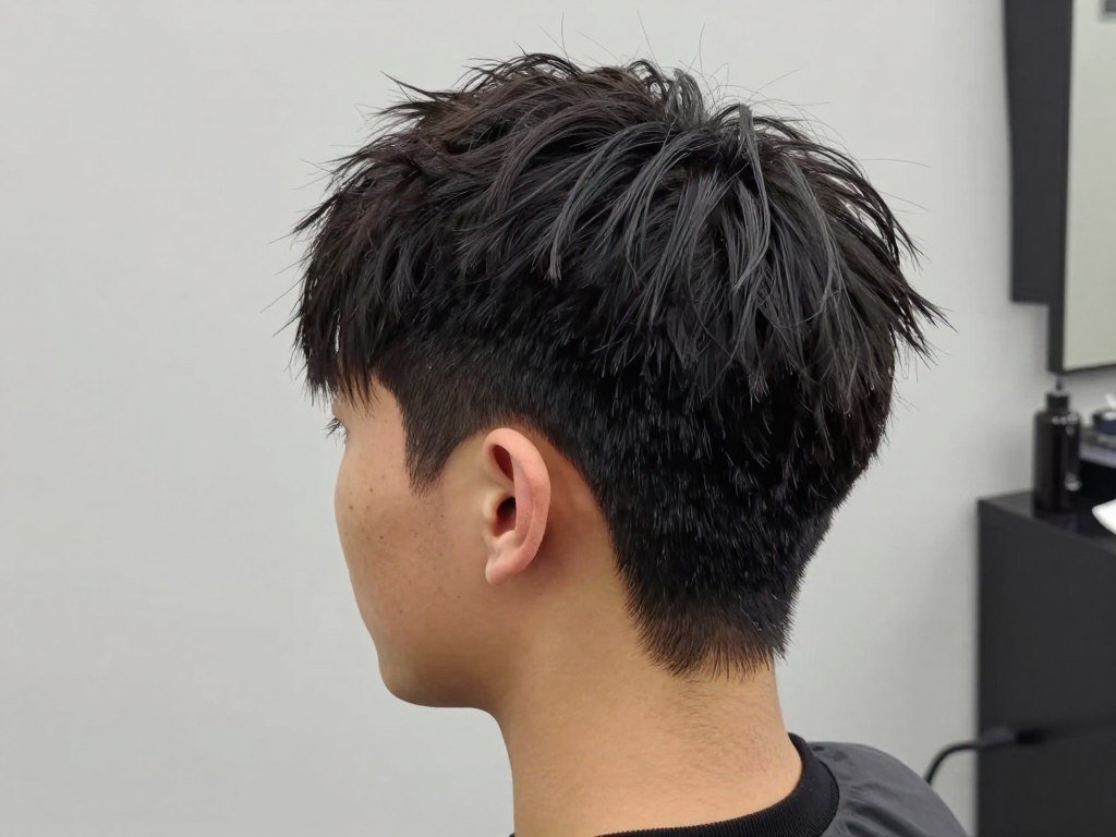 Choppy pixie with tapered nape creating clean neck line