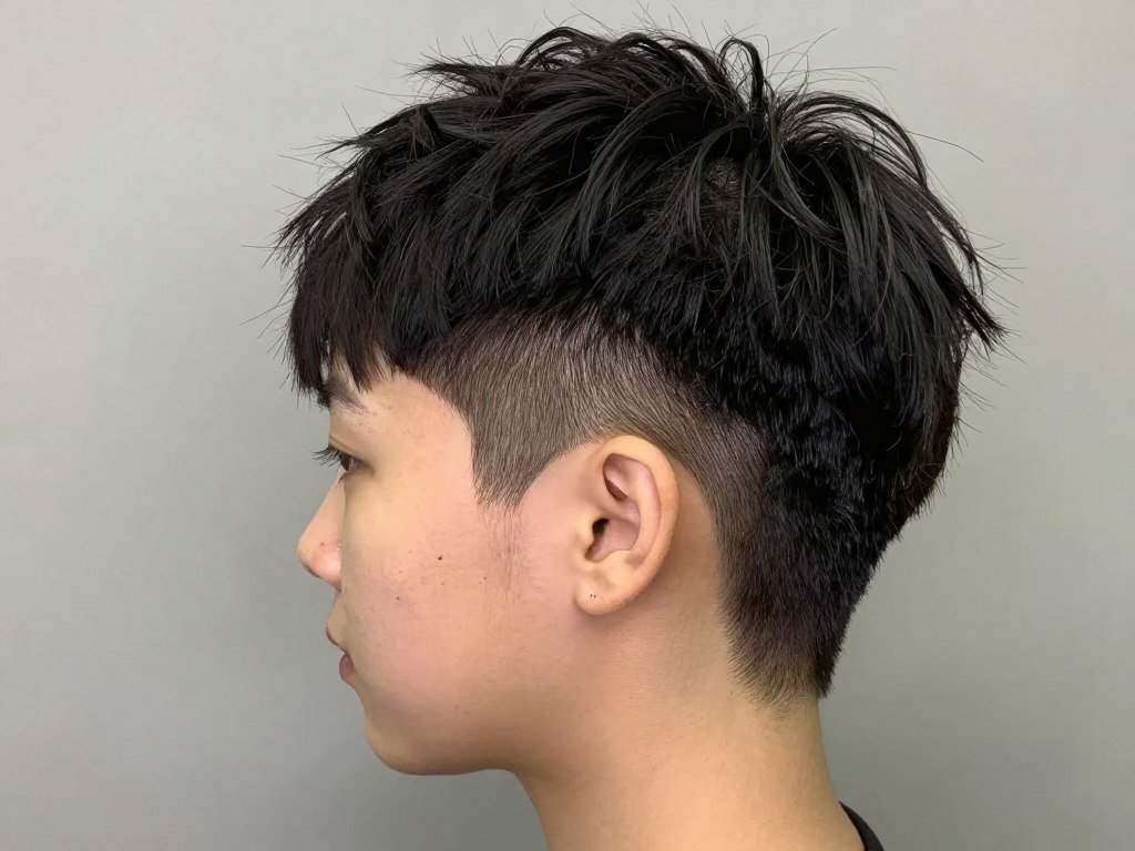 Choppy undercut pixie with shaved sides and textured top