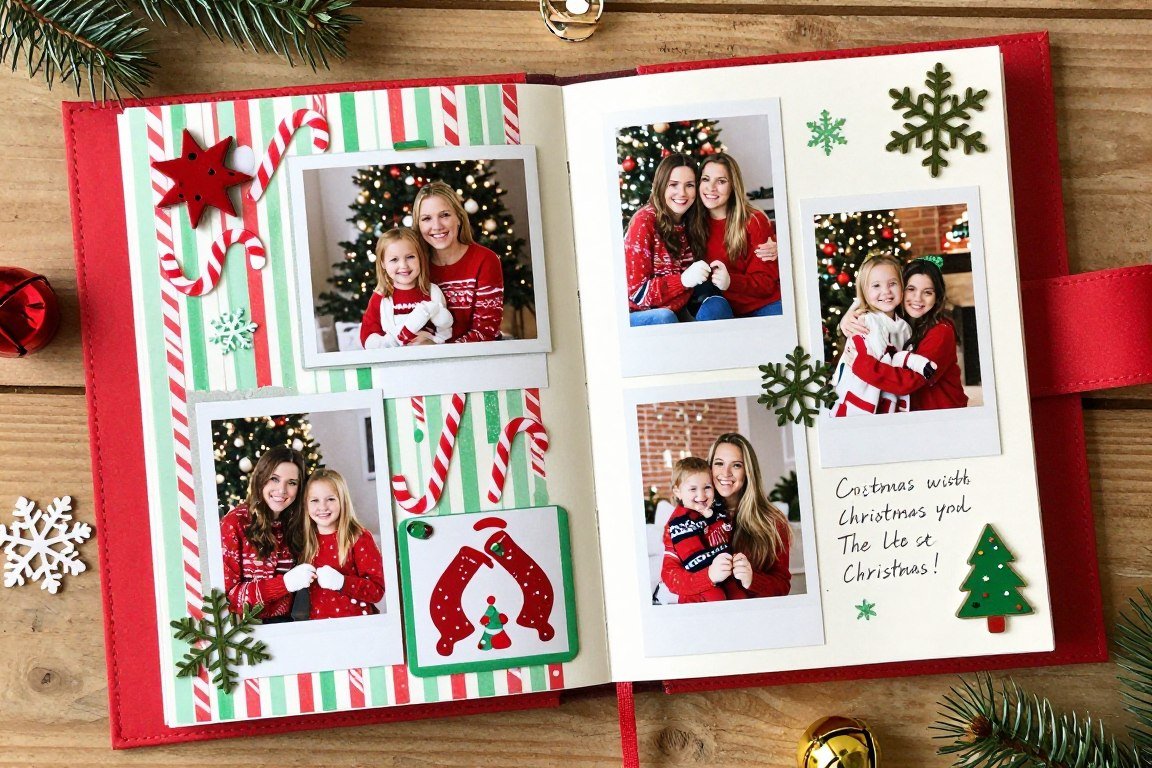 Christmas scrapbook page with festive decorations