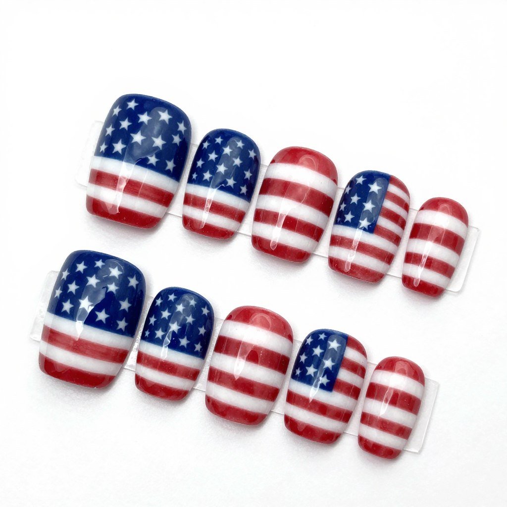 Classic American flag press-on toe nails with stars and stripes design