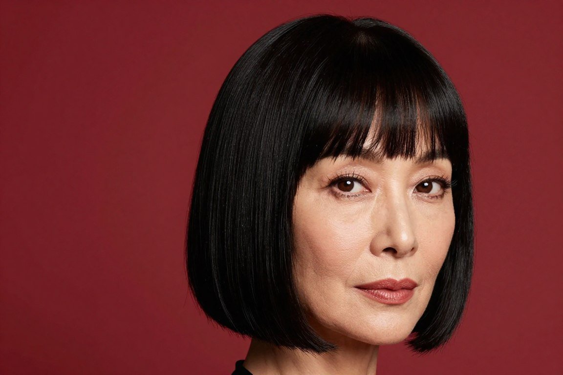 Classic bob with blunt bangs for women over 50 showing clean lines