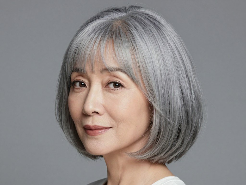 Classic bob with soft fringe for mature women