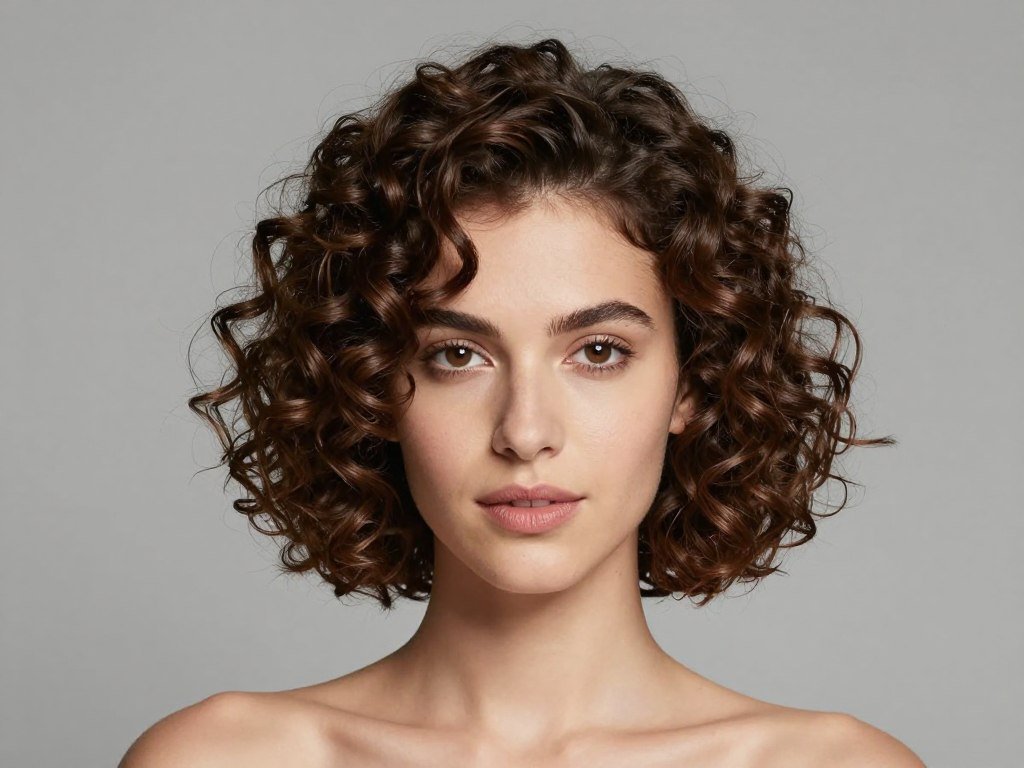 Classic chin-length curly bob hairstyle